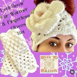CROCHETED EAR WARMER AND MATCHING FINGERLESS GLOVES SET